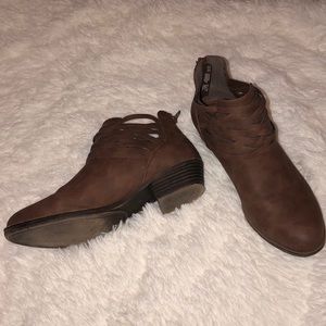 Brown Faux-Leather Ankle Booties